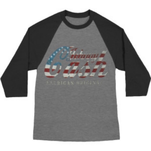 JOHNNY CASH Black All American Graphic Raglan Tee S/M - Picture 1 of 6